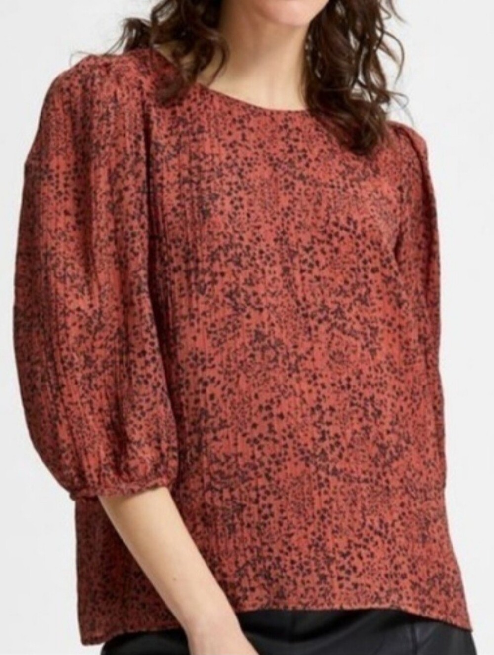 SELECTED Femme Rust Floral Print Puff Sleeve Sz 36 EU US Small Boho Romantic